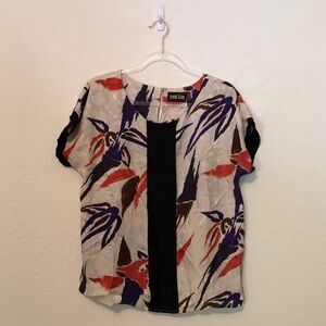 Yumi Kim Silk Short Sleeve Blouse Floral Medium M